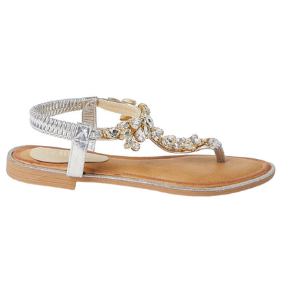 Silver - Back - Faith Womens-Ladies Mara Jewelled T-Bar Flat Sandals