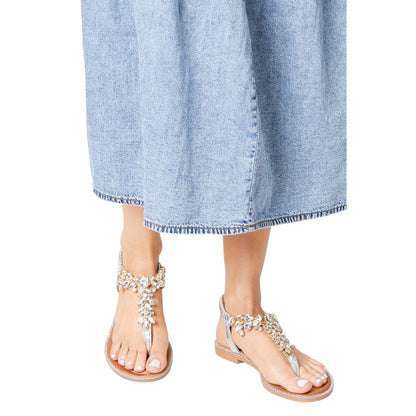 Silver - Side - Faith Womens-Ladies Mara Jewelled T-Bar Flat Sandals