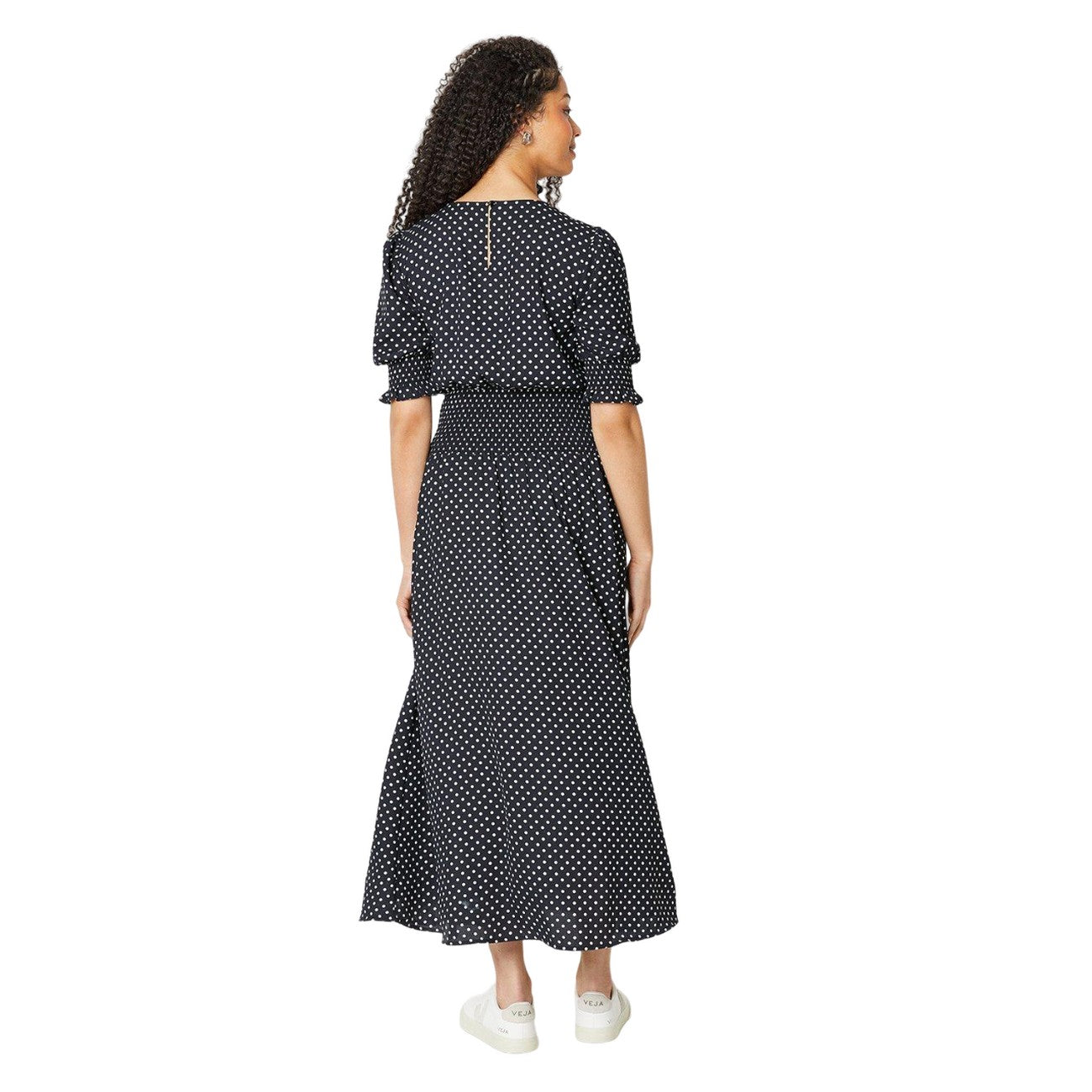 Black-White - Back - Dorothy Perkins Womens-Ladies Spotted Shirred Waist Tall Midi Dress