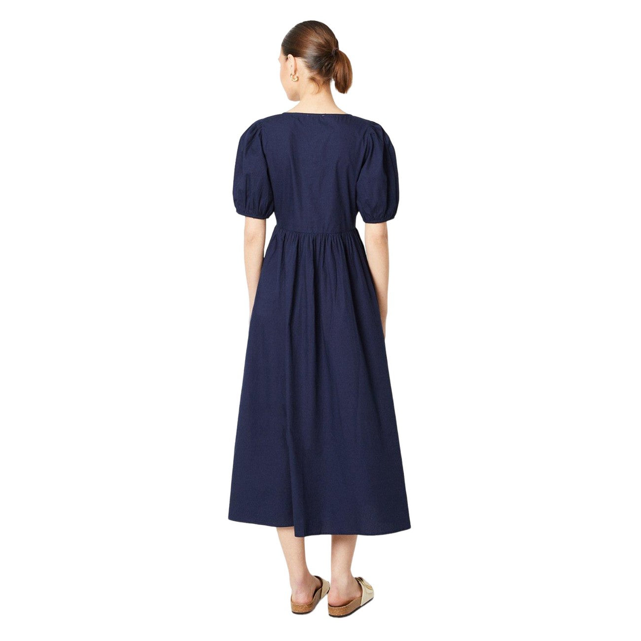 Navy - Back - Dorothy Perkins Womens-Ladies Poplin Button Through Puff Sleeve Midi Dress