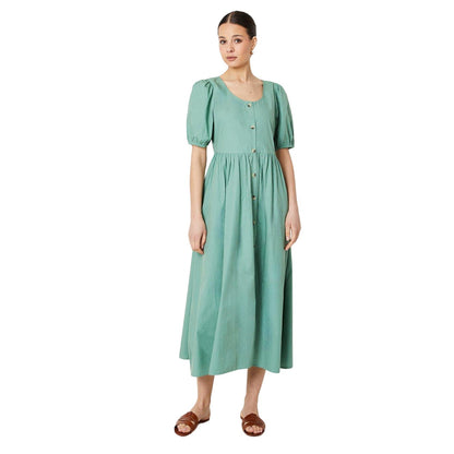 Sage - Front - Dorothy Perkins Womens-Ladies Poplin Button Through Puff Sleeve Midi Dress