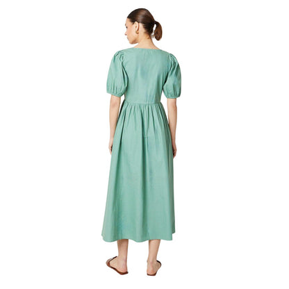 Sage - Back - Dorothy Perkins Womens-Ladies Poplin Button Through Puff Sleeve Midi Dress