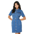 Mid Wash - Front - Dorothy Perkins Womens-Ladies Denim Petite Mini Dress
