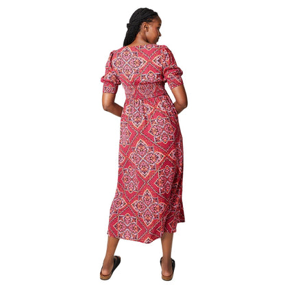 Red - Back - Dorothy Perkins Womens-Ladies Tile Print Shirred Cuff Midi Dress