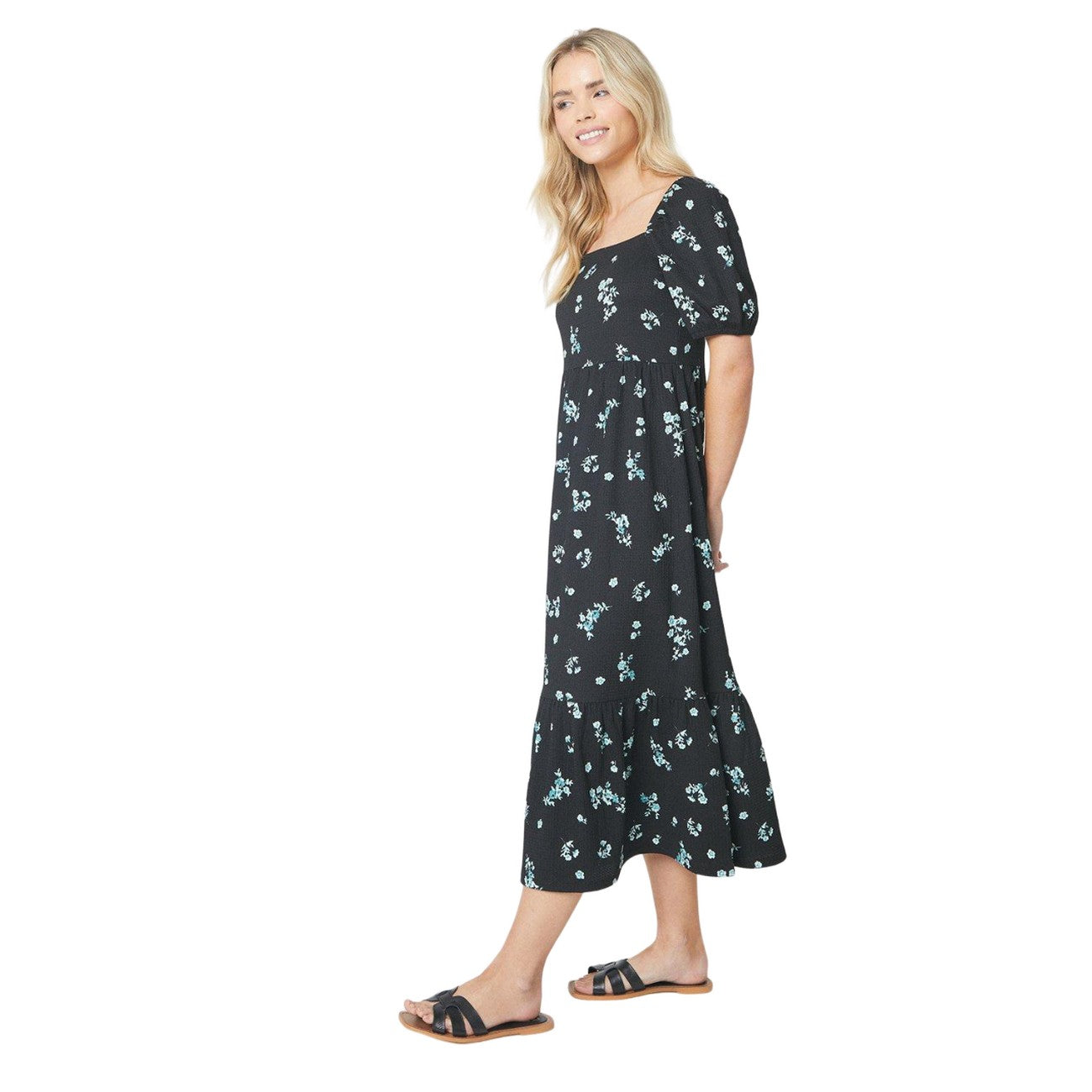 Black-Blue - Lifestyle - Dorothy Perkins Womens-Ladies Floral Square Neck Petite Midi Dress