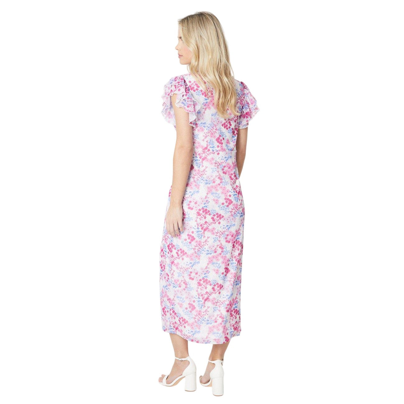 White-Pink-Blue - Back - Dorothy Perkins Womens-Ladies Empire Seam Petite Frill Midi Dress
