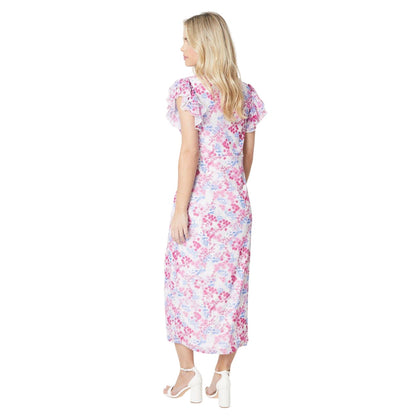 White-Pink-Blue - Back - Dorothy Perkins Womens-Ladies Empire Seam Petite Frill Midi Dress