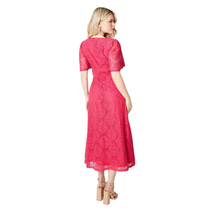 Hot Pink - Back - Dorothy Perkins Womens-Ladies Lace Detail Square Neck Midi Dress
