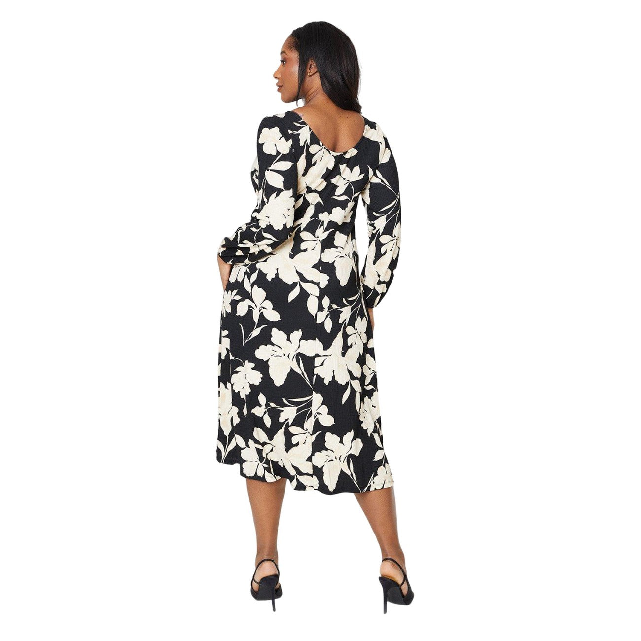 Black-White - Back - Dorothy Perkins Womens-Ladies Scoop Neck Curved Midi Dress
