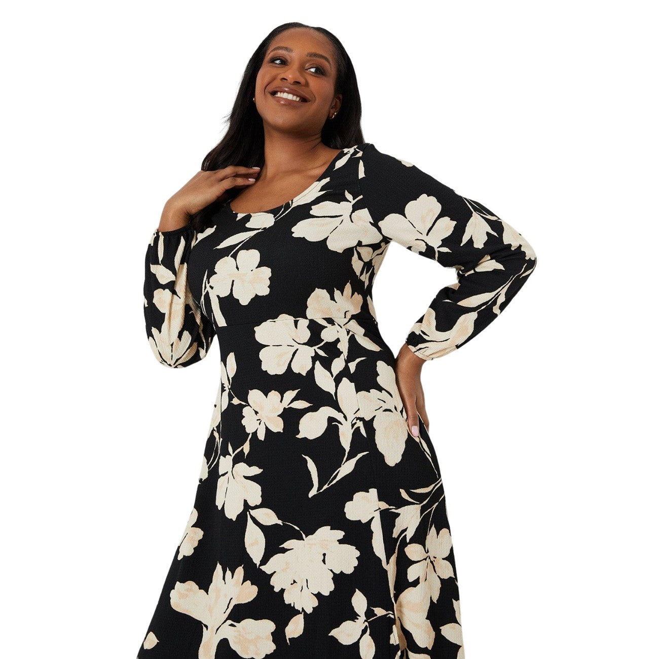 Black-White - Side - Dorothy Perkins Womens-Ladies Scoop Neck Curved Midi Dress
