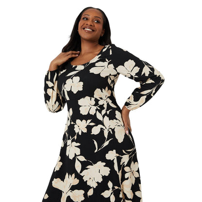 Black-White - Side - Dorothy Perkins Womens-Ladies Scoop Neck Curved Midi Dress