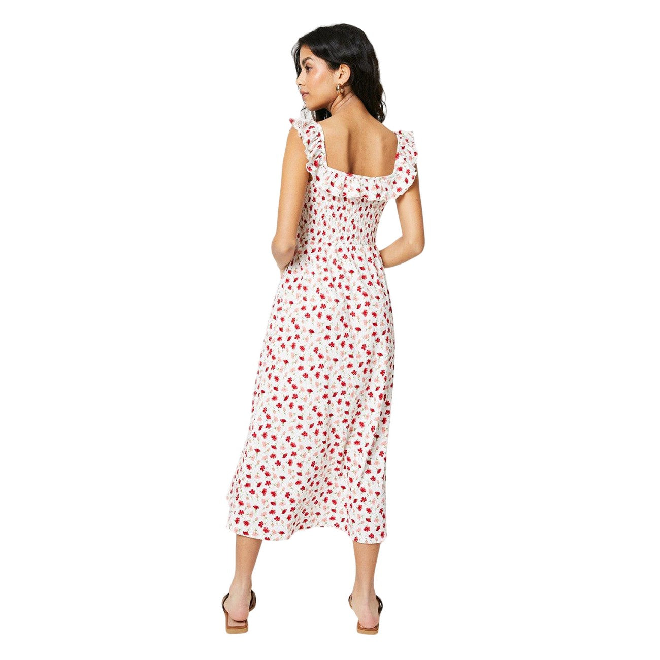 Ivory - Back - Dorothy Perkins Womens-Ladies Ditsy Print Ruffle Neck Midi Dress