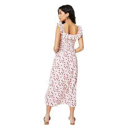Ivory - Back - Dorothy Perkins Womens-Ladies Ditsy Print Ruffle Neck Midi Dress