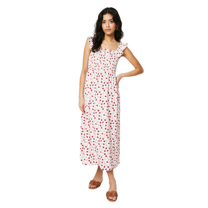 Ivory - Front - Dorothy Perkins Womens-Ladies Ditsy Print Ruffle Neck Midi Dress