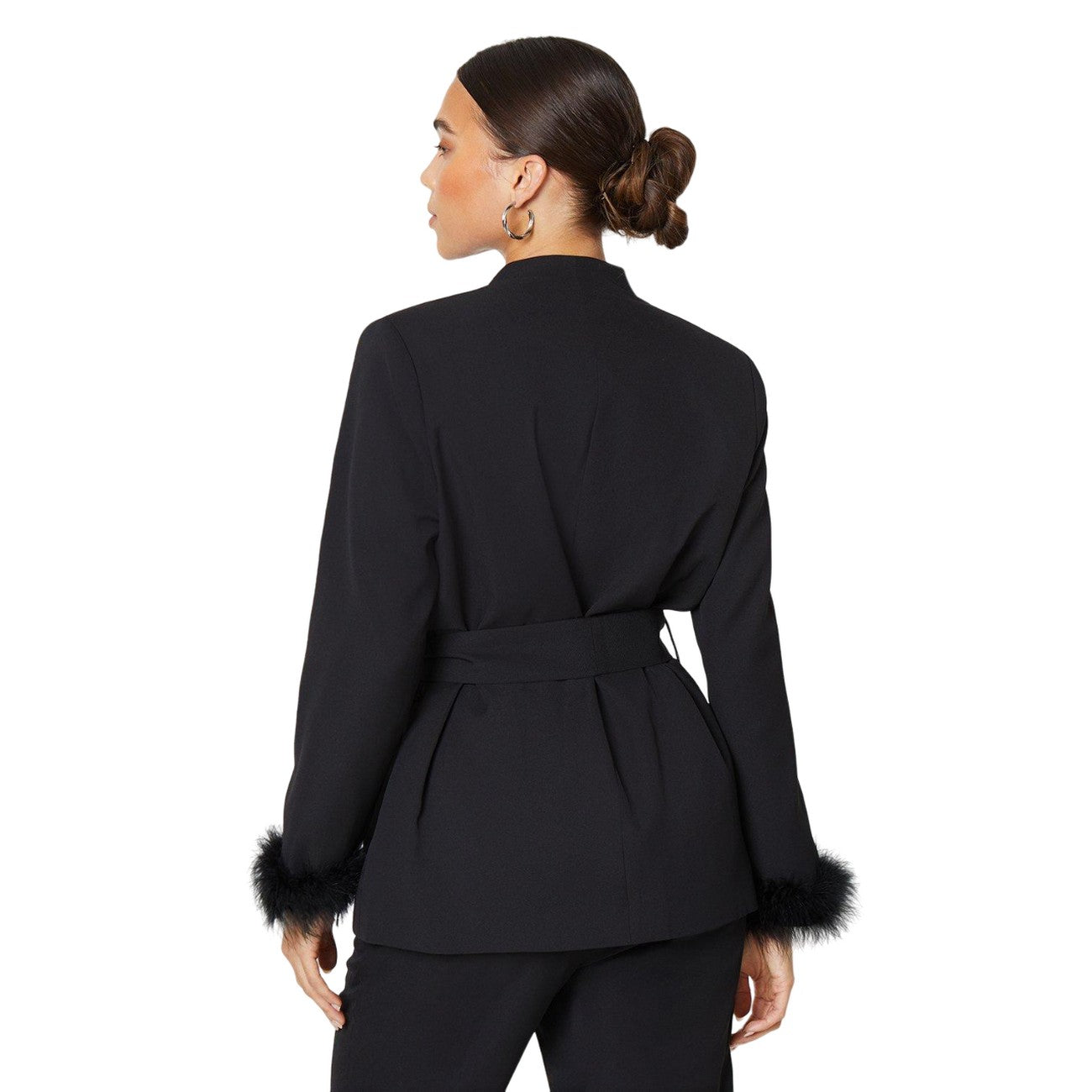 Black - Back - Dorothy Perkins Womens-Ladies Feather Cuff Petite Blazer