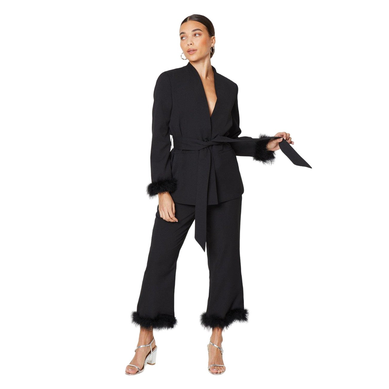 Black - Side - Dorothy Perkins Womens-Ladies Feather Cuff Petite Blazer