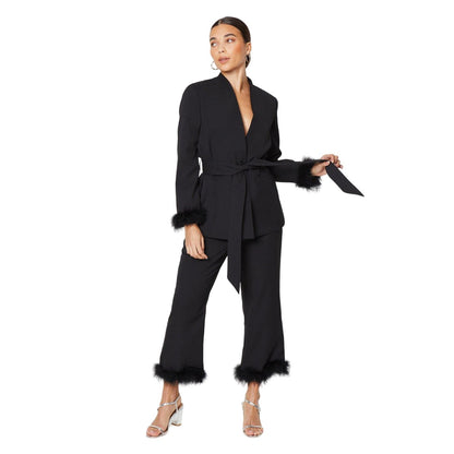 Black - Side - Dorothy Perkins Womens-Ladies Feather Cuff Petite Blazer