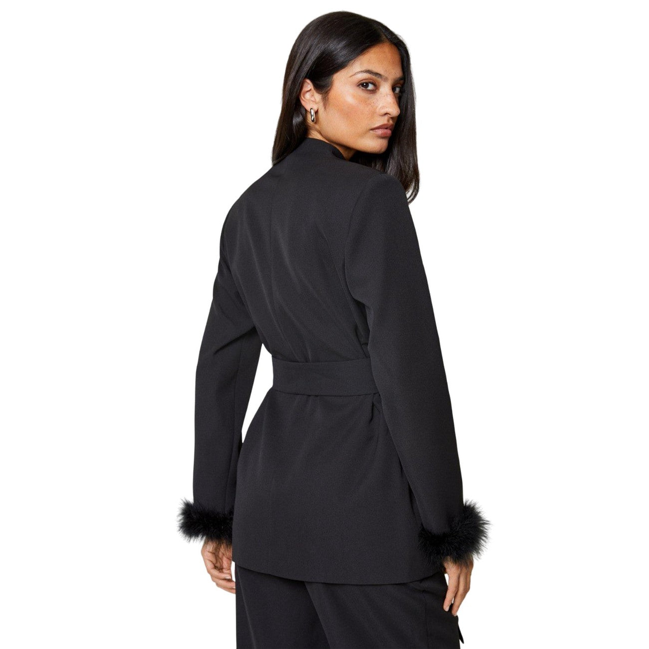 Black - Back - Dorothy Perkins Womens-Ladies Feather Cuff Blazer