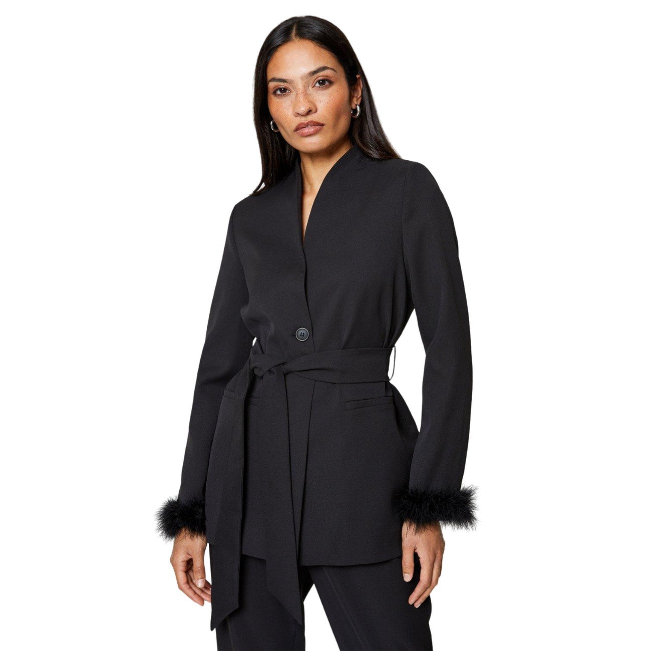 Black - Front - Dorothy Perkins Womens-Ladies Feather Cuff Blazer