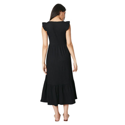 Black - Back - Dorothy Perkins Womens-Ladies Frilled Square Neck Midi Dress
