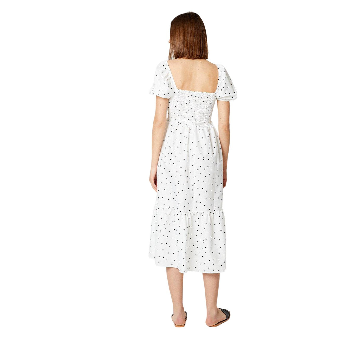 Ivory - Back - Dorothy Perkins Womens-Ladies Spotted Puff Sleeve Midi Dress