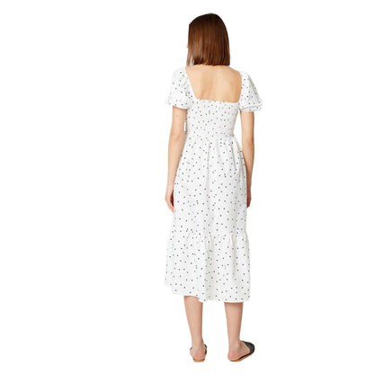 Ivory - Back - Dorothy Perkins Womens-Ladies Spotted Puff Sleeve Midi Dress