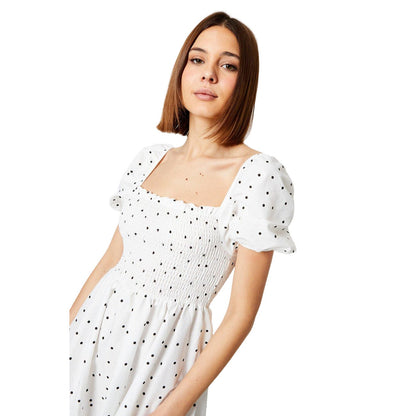 Ivory - Side - Dorothy Perkins Womens-Ladies Spotted Puff Sleeve Midi Dress