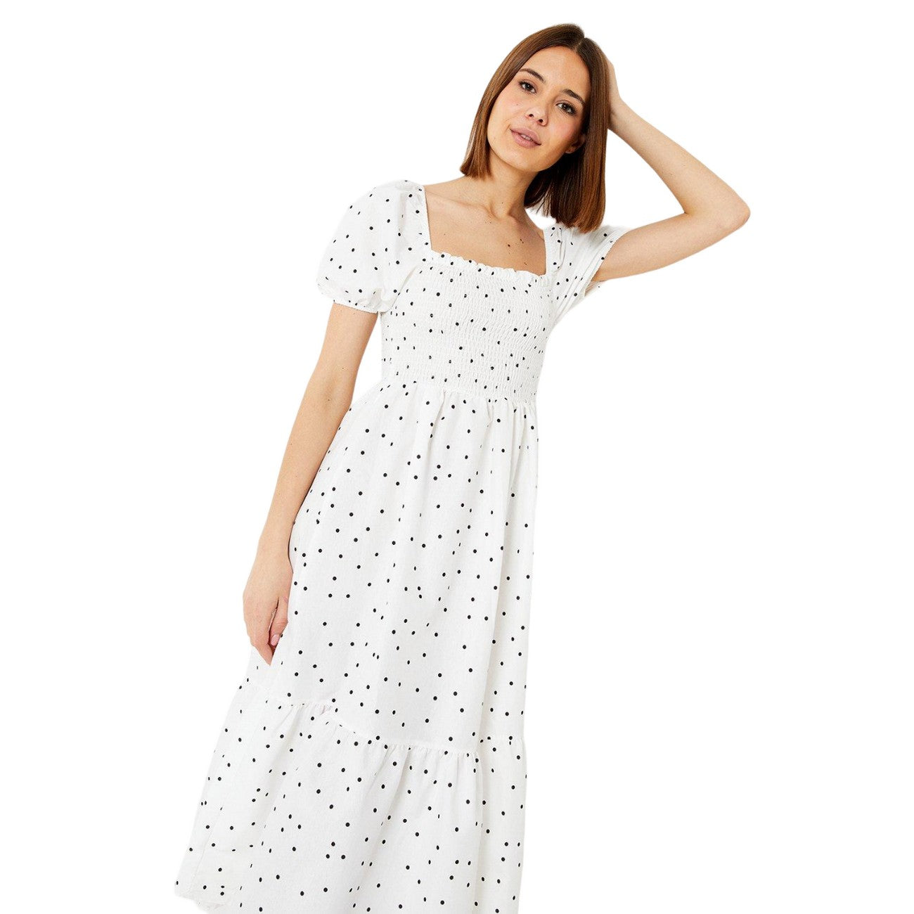 Ivory - Lifestyle - Dorothy Perkins Womens-Ladies Spotted Puff Sleeve Midi Dress