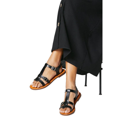 Black - Side - Good For The Sole Womens-Ladies Mara T-Bar Flat Sandals