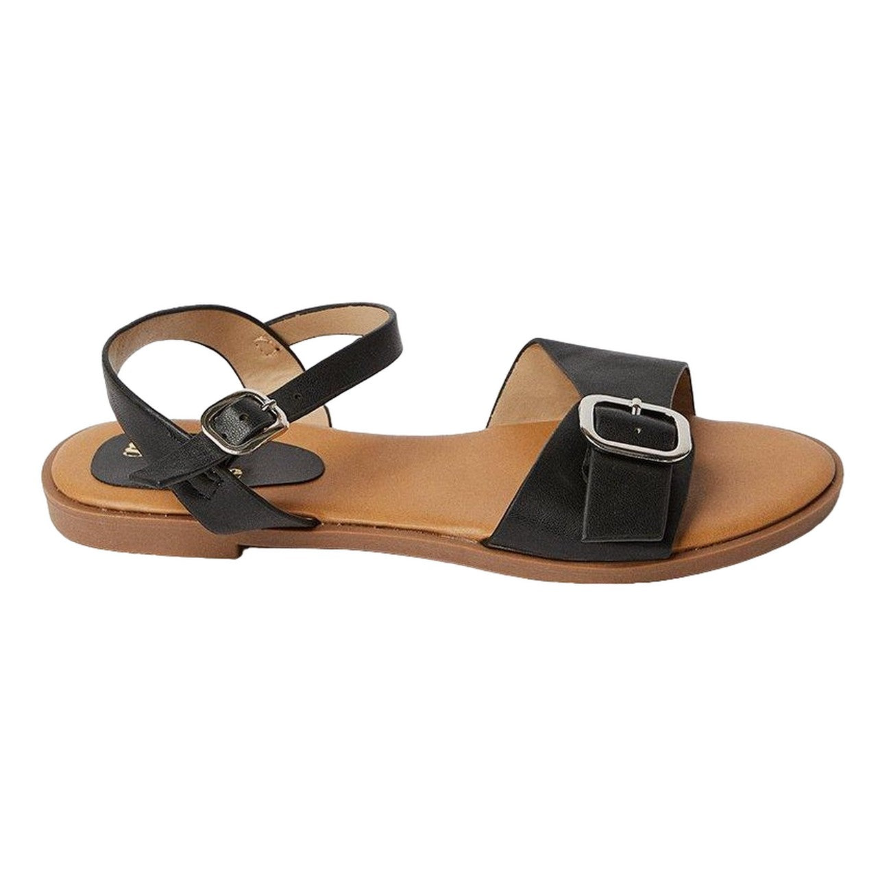 Black - Back - Good For The Sole Womens-Ladies Mika Buckle Detail Flat Sandals