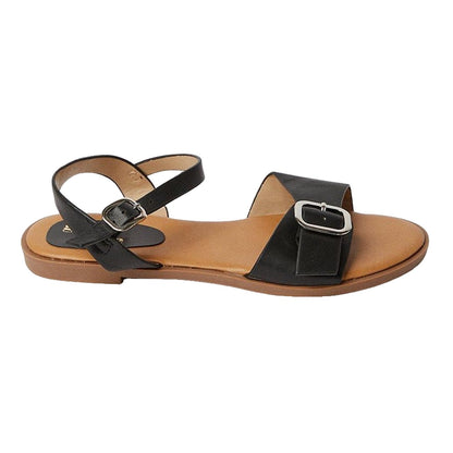 Black - Back - Good For The Sole Womens-Ladies Mika Buckle Detail Flat Sandals