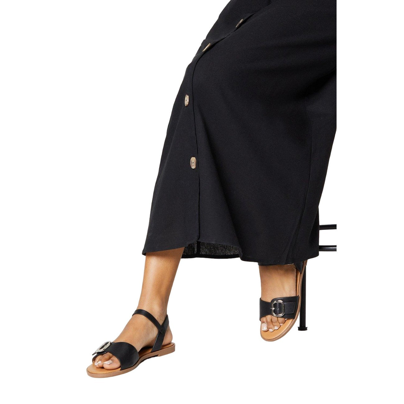 Black - Side - Good For The Sole Womens-Ladies Mika Buckle Detail Flat Sandals