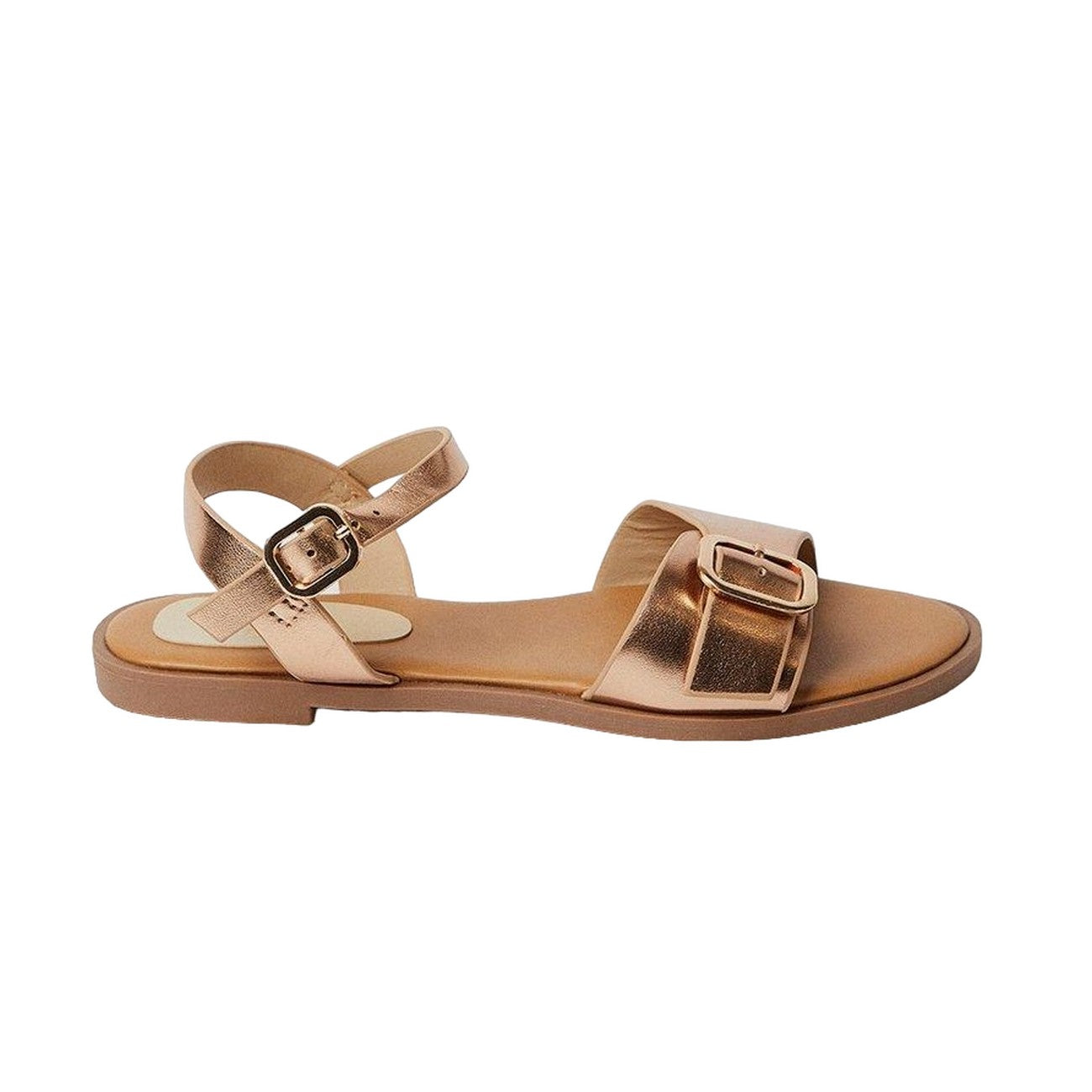 Rose Gold - Back - Good For The Sole Womens-Ladies Mika Buckle Detail Flat Sandals
