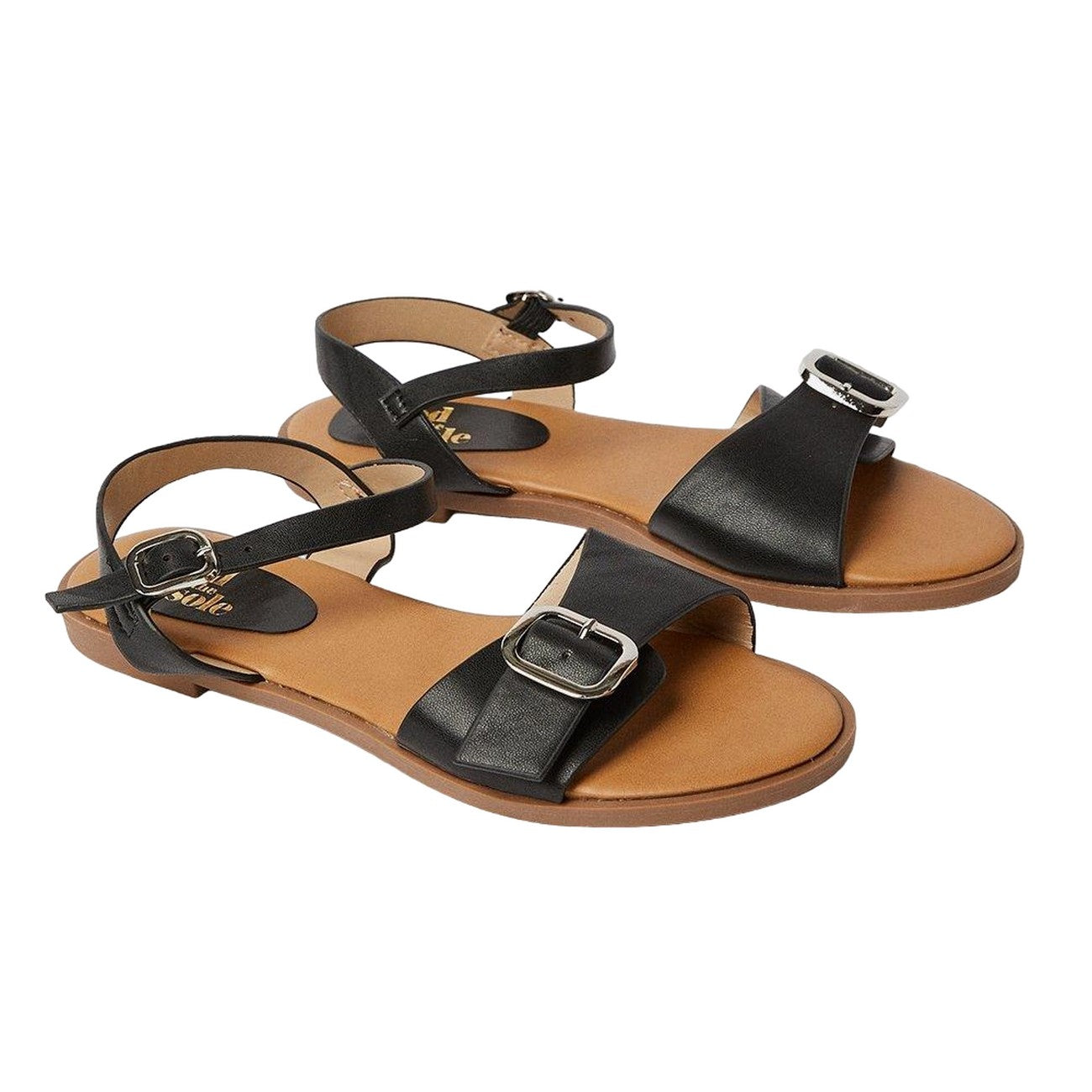Black - Front - Good For The Sole Womens-Ladies Mika Buckle Detail Flat Sandals