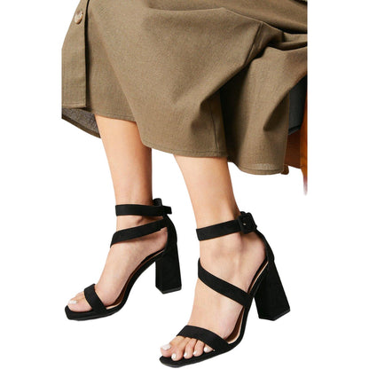 Natural Black - Side - Dorothy Perkins Womens-Ladies Shae Asymmetric Panel High Block Heel Sandals
