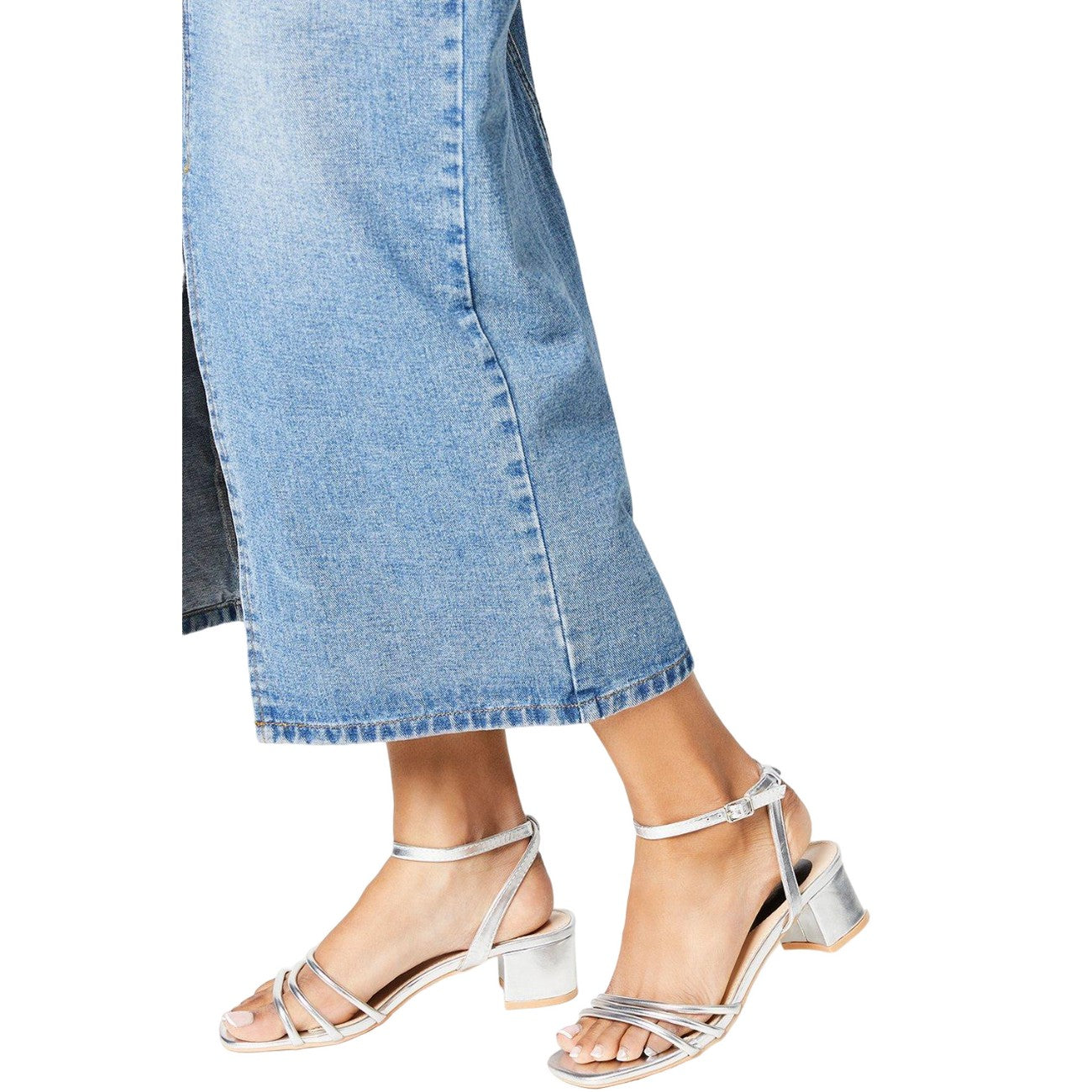 Silver - Side - Dorothy Perkins Womens-Ladies Selma Spaghetti Strap Medium Block Heel Sandals