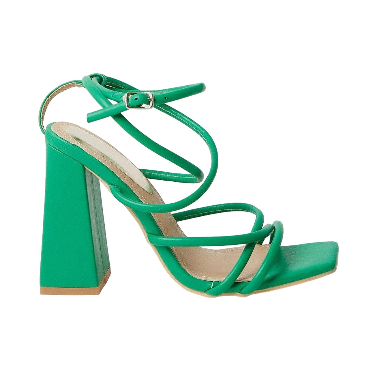 Green - Back - Faith Womens-Ladies Carla Strappy High Block Heel Sandals