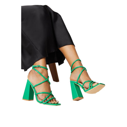 Green - Side - Faith Womens-Ladies Carla Strappy High Block Heel Sandals