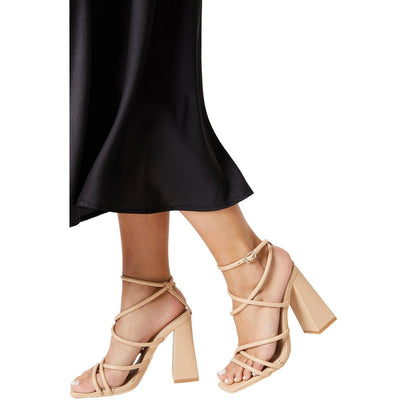Nude - Side - Faith Womens-Ladies Carla Strappy High Block Heel Sandals