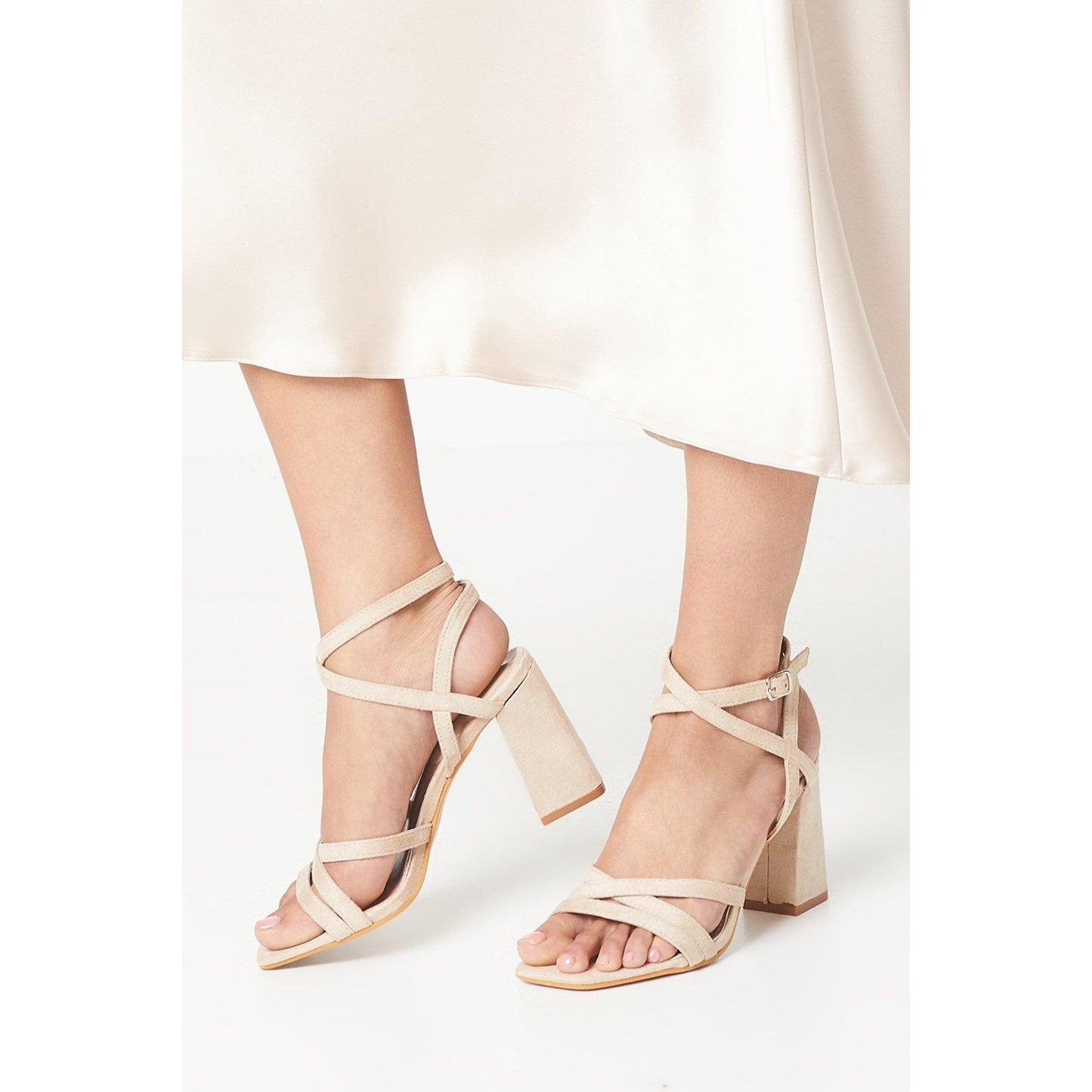 Beige - Front - Dorothy Perkins Womens-Ladies Santiego Ankle Strap High Block Heel Sandals