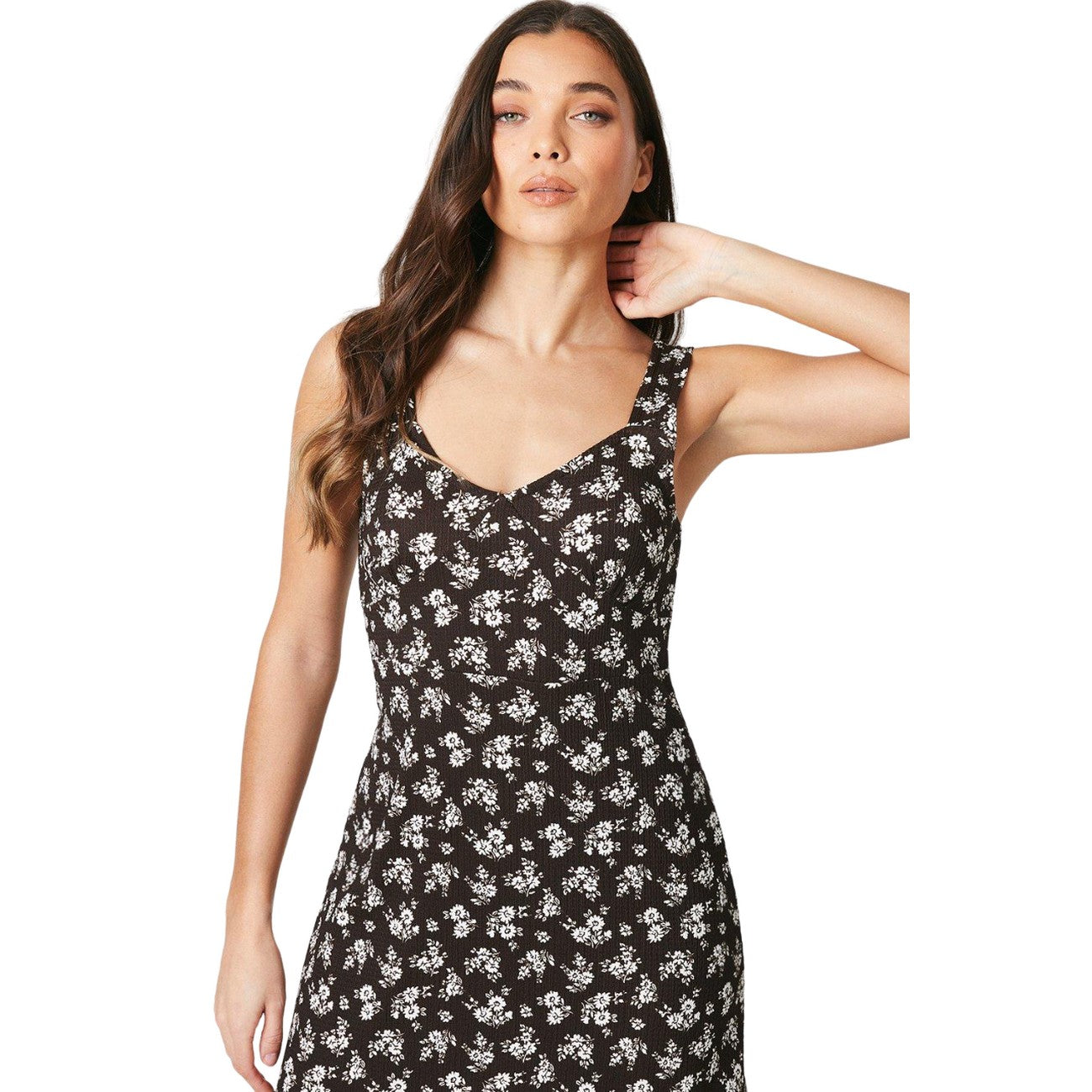 Monochrome - Side - Dorothy Perkins Womens-Ladies Floral Petite Sleeveless Midi Dress