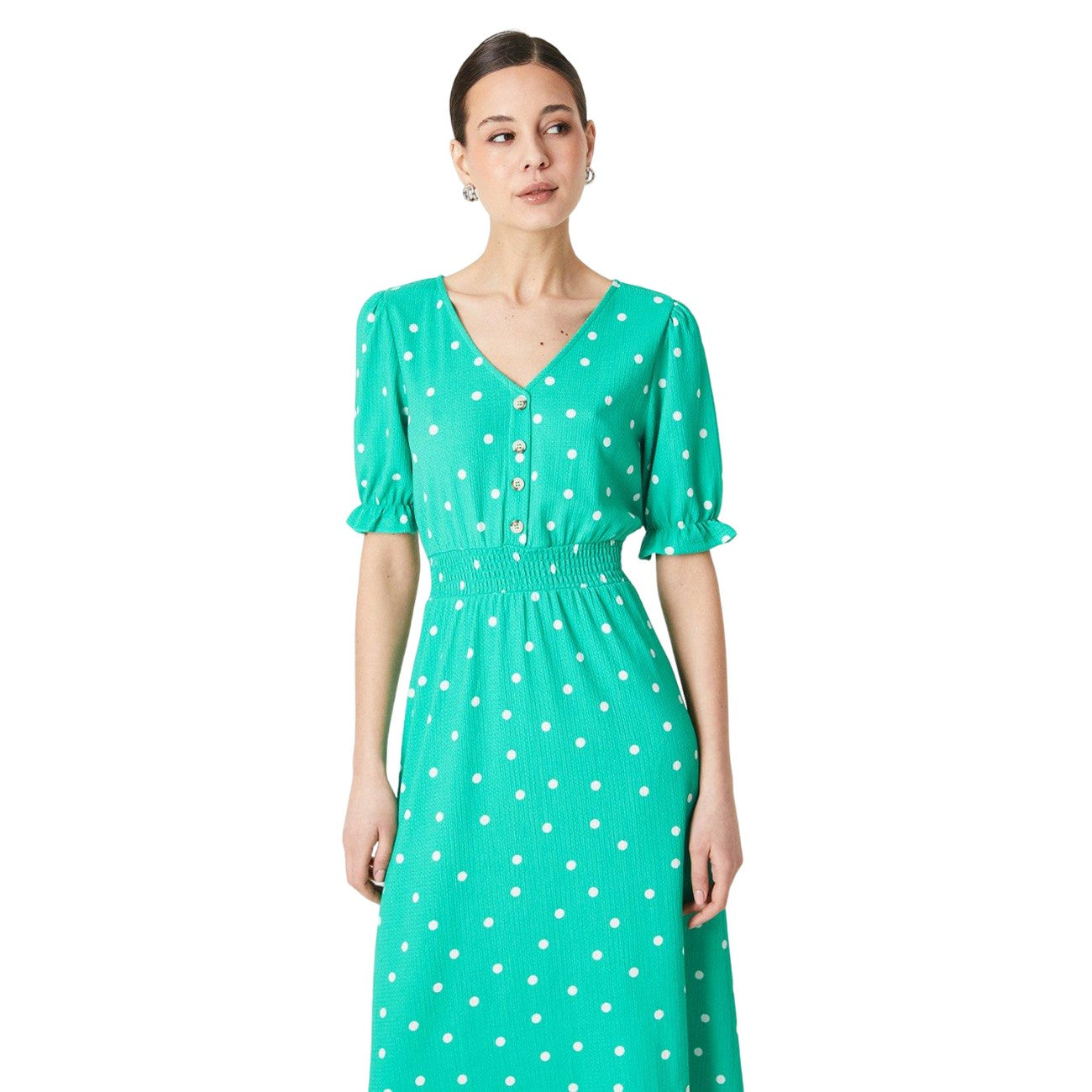 Green - Lifestyle - Dorothy Perkins Womens-Ladies Spotted Shirred Waist Midi Dress