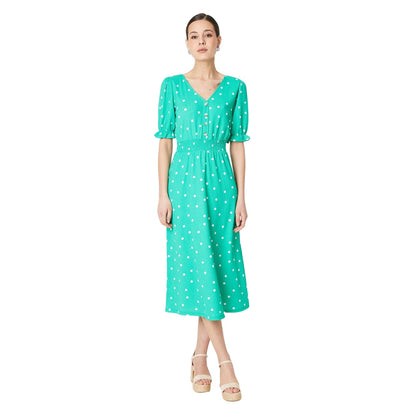 Green - Front - Dorothy Perkins Womens-Ladies Spotted Shirred Waist Midi Dress
