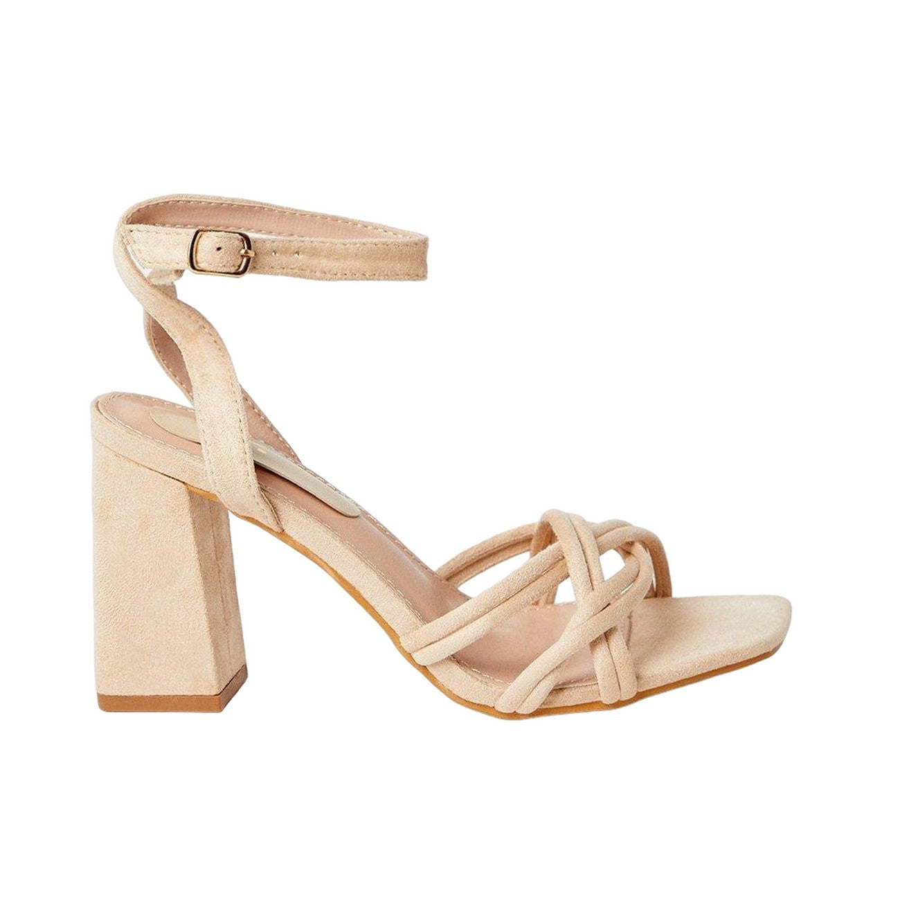 Beige - Back - Dorothy Perkins Womens-Ladies Samara Woven Spaghetti Strap High Block Heel Sandals