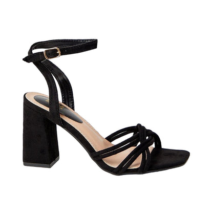 Natural Black - Back - Dorothy Perkins Womens-Ladies Samara Woven Spaghetti Strap High Block Heel Sandals