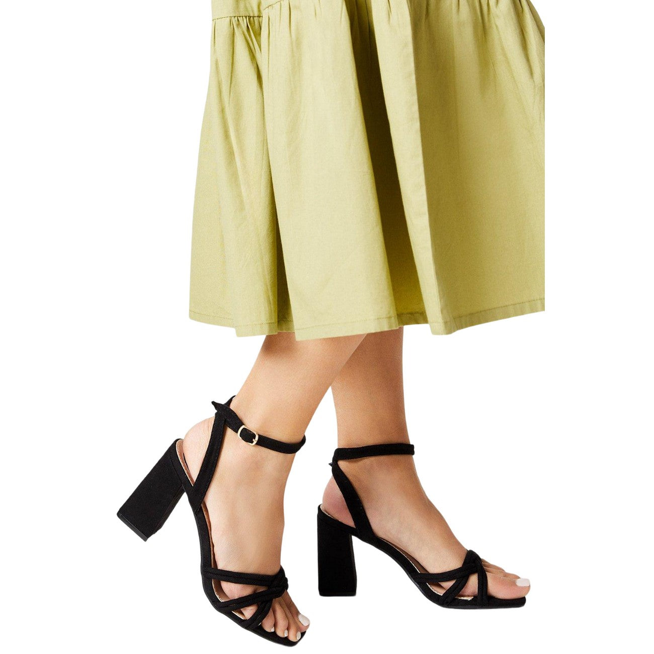 Natural Black - Side - Dorothy Perkins Womens-Ladies Samara Woven Spaghetti Strap High Block Heel Sandals