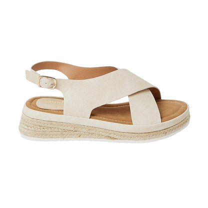 Beige - Back - Good For The Sole Womens-Ladies Maxine Crossover Low Wedge Sandals