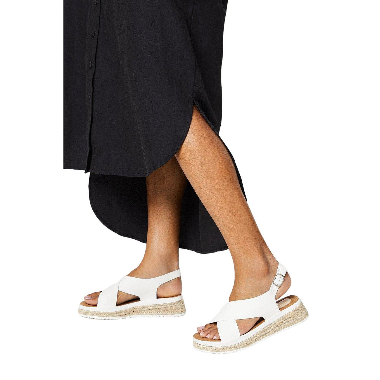 White - Side - Good For The Sole Womens-Ladies Maxine Crossover Low Wedge Sandals