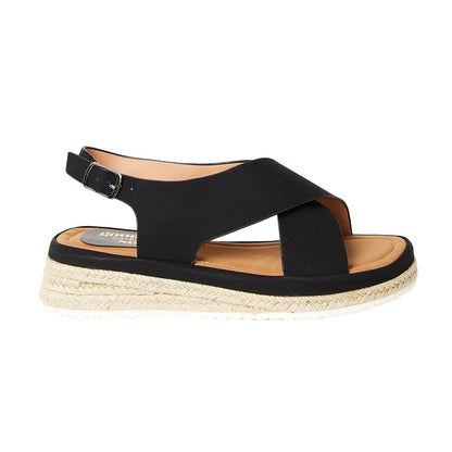 Black - Back - Good For The Sole Womens-Ladies Maxine Crossover Low Wedge Sandals