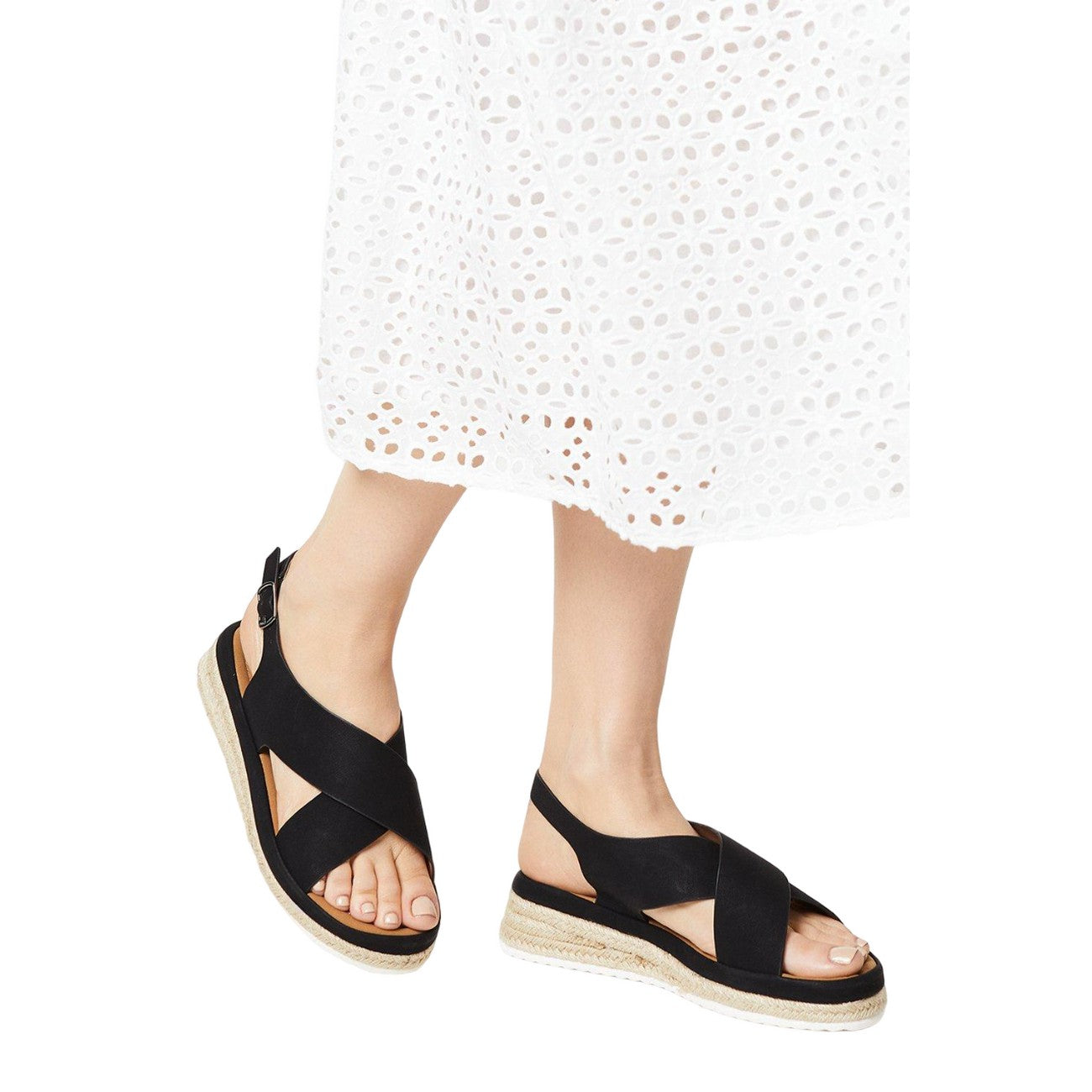 Black - Side - Good For The Sole Womens-Ladies Maxine Crossover Low Wedge Sandals
